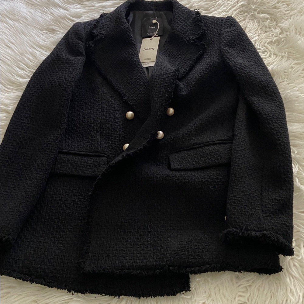 MNG Black Textured Blazer with pearl Buttons size S length 29” bust 36” - Picture 11 of 12